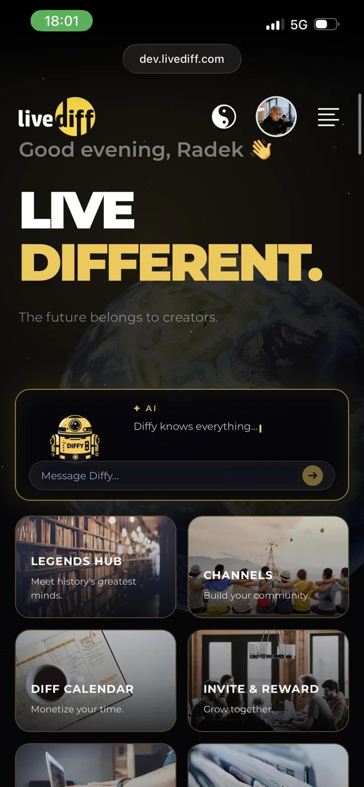 LiveDiff app dashboard